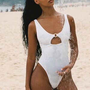 Women’s White One-Piece Swimsuit with Front Ring Cutout